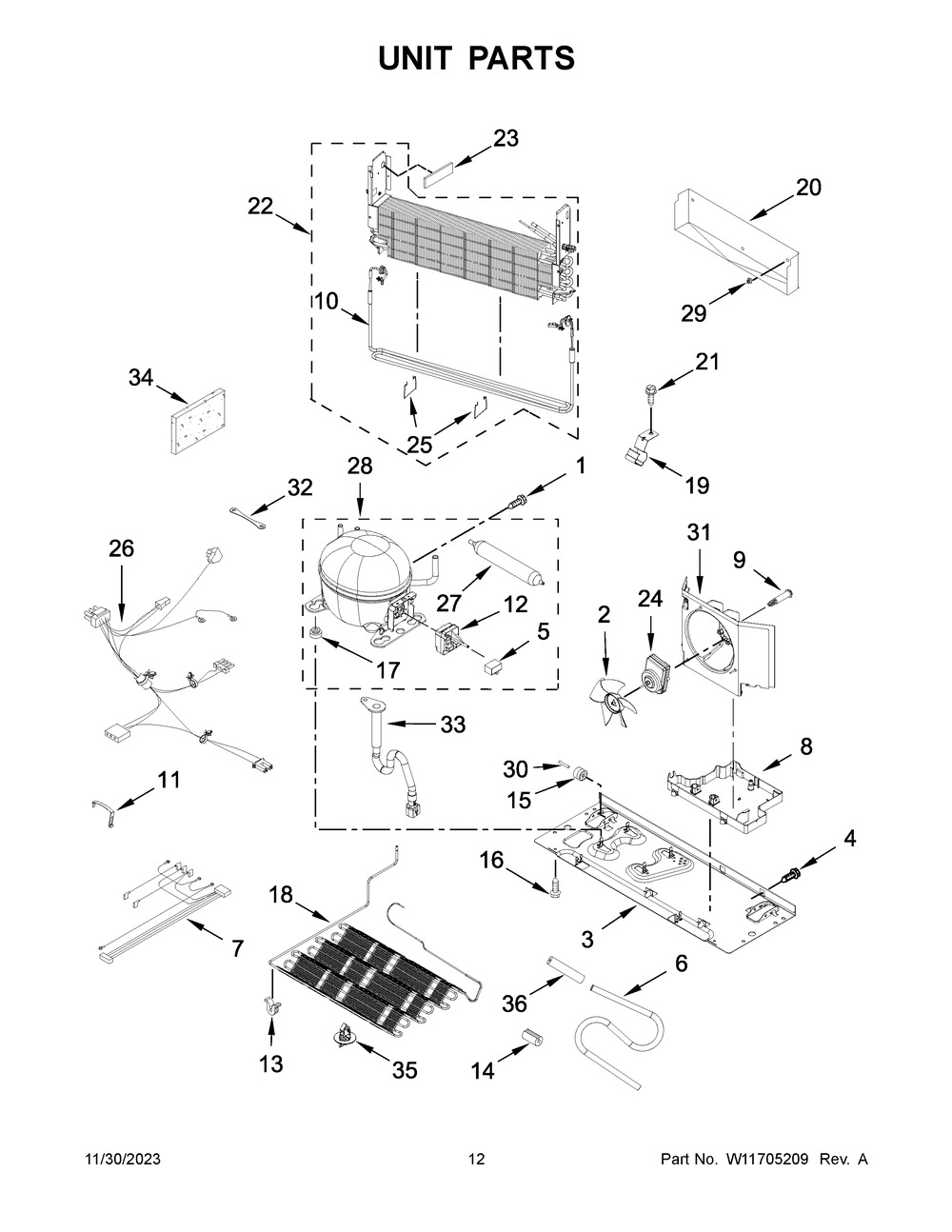 Unit Parts Diagram and Parts List for KRFC300EWH11  KitchenAid Refrigerator