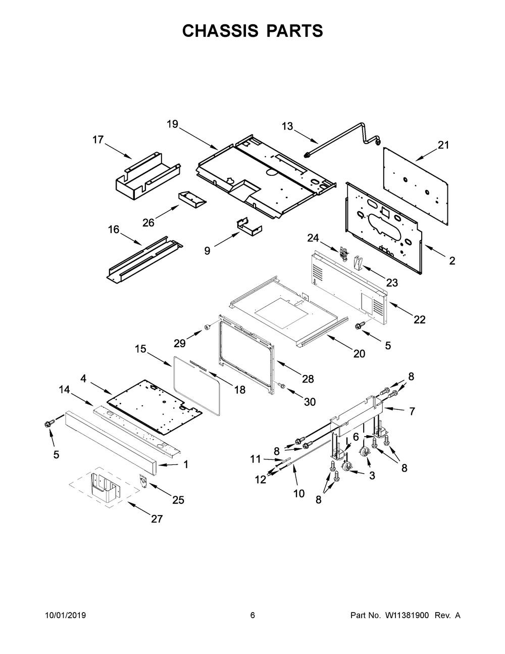 Chassis Parts Diagram and Parts List for KFDC506JSS00  Whirlpool Range