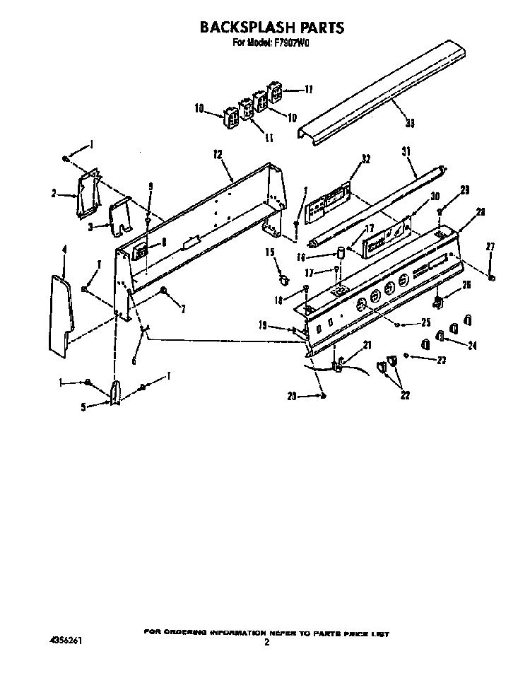 Backsplash Diagram and Parts List for F7907W0  Roper Range