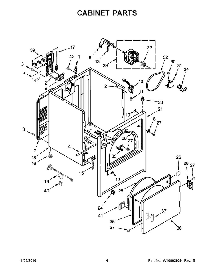 Cabinet Parts Diagram and Parts List for YIED4771EW1  Inglis Dryer