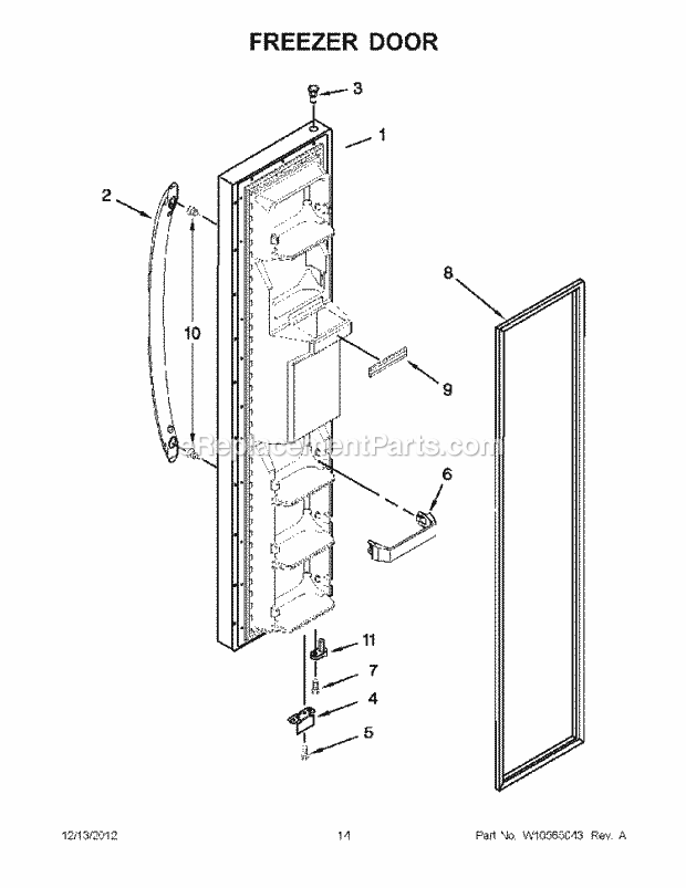 Freezer Door Diagram and Parts List for WRS322FDAW00  Whirlpool Refrigerator