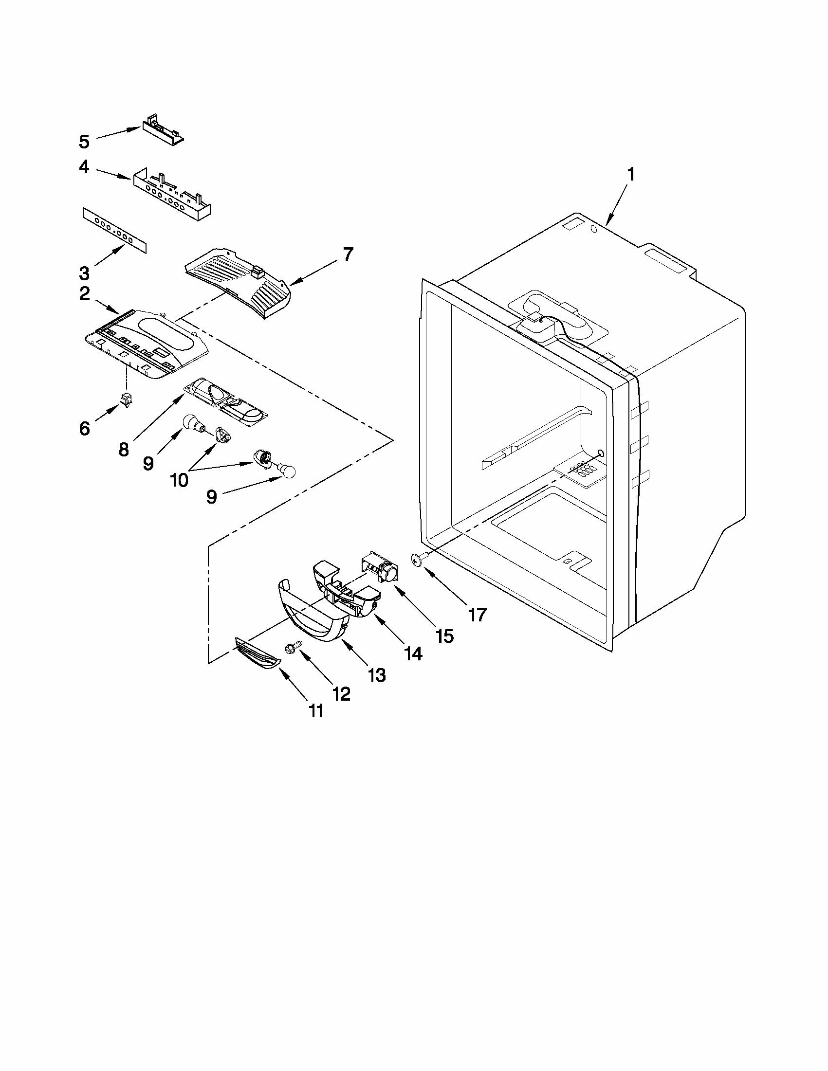 Refrigerator Liner Parts Diagram and Parts List for 59669989011  Kenmore Refrigerator