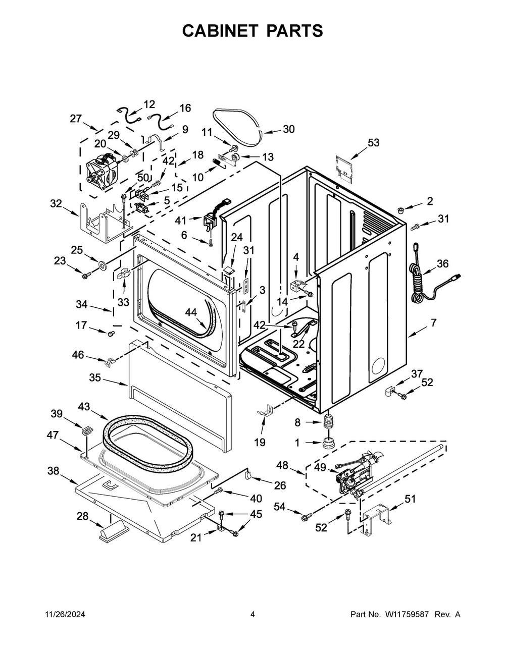 03 - Cabinet Parts Diagram and Parts List for MDG20PRFWW0  Whirlpool Dryer
