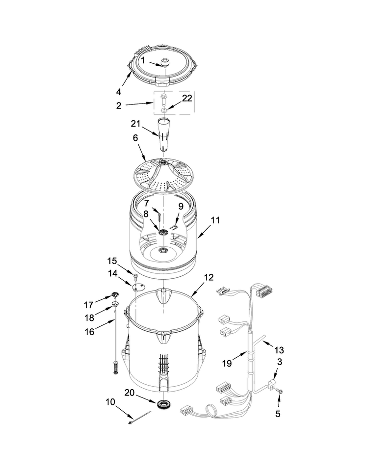 Basket And Tub Parts Diagram and Parts List for 11022442510  Kenmore Washer