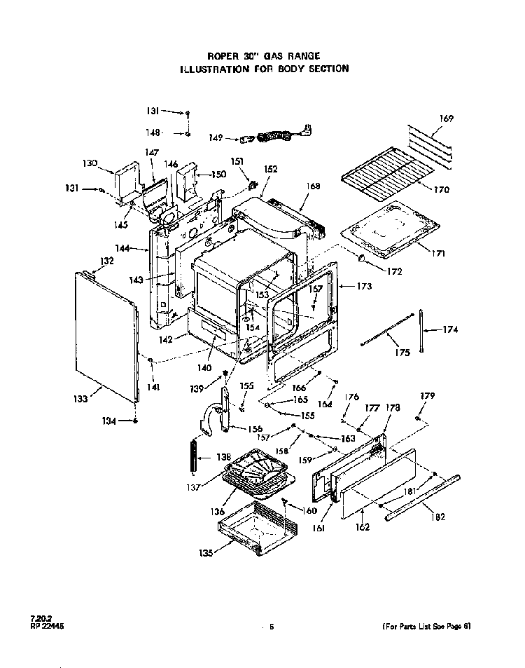 Body Diagram and Parts List for 1453*0A  Roper Range