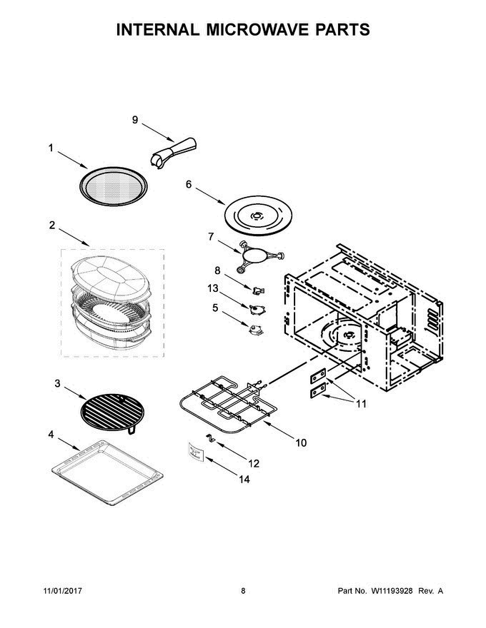 05 - Internal Microwave Parts Diagram and Parts List for KOCE500ESS06  KitchenAid Microwave Oven Combo