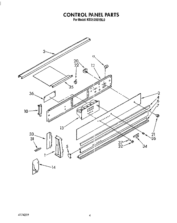 CONTROL PANEL, OPTIONAL Diagram and Parts List for KEDS200YWH0  KitchenAid Range