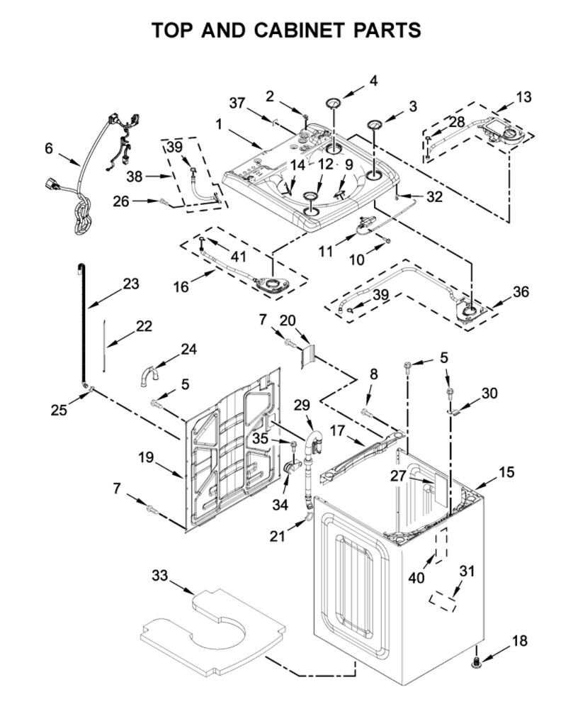 Top And Cabinet Parts Diagram and Parts List for 11031632612  Kenmore Washer