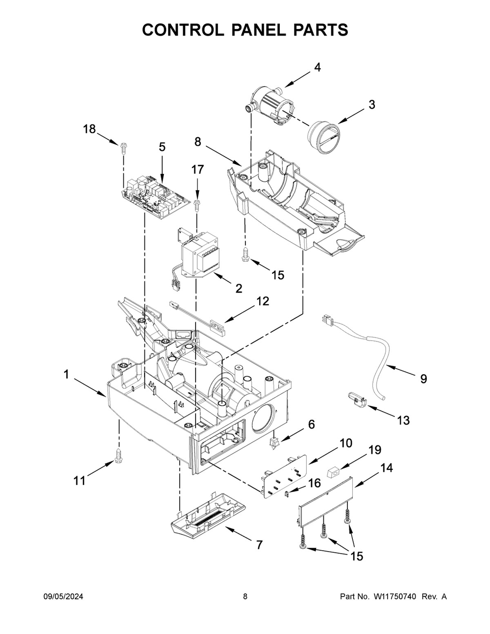 05 - Control Panel Parts Diagram and Parts List for KUIX335HPS02  Whirlpool Ice Maker