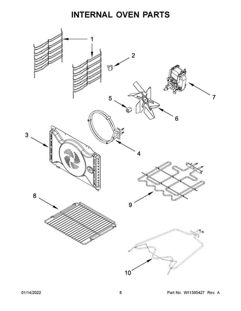 Internal Oven Parts Diagram and Parts List for YWOS52ES4MZ00  Whirlpool Wall Oven