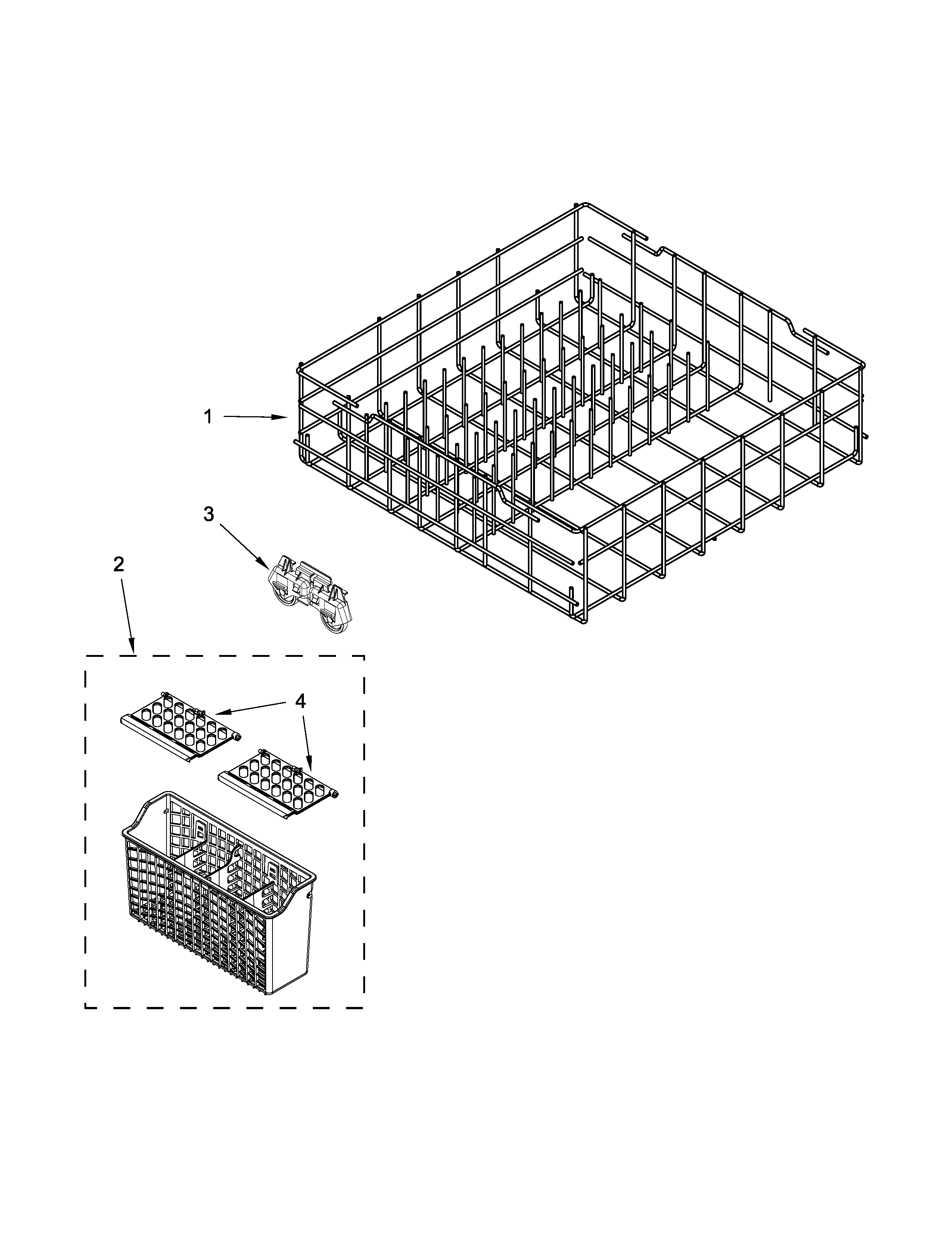 Lower Rack Parts Diagram and Parts List for 66514313N413  Kenmore Dishwasher