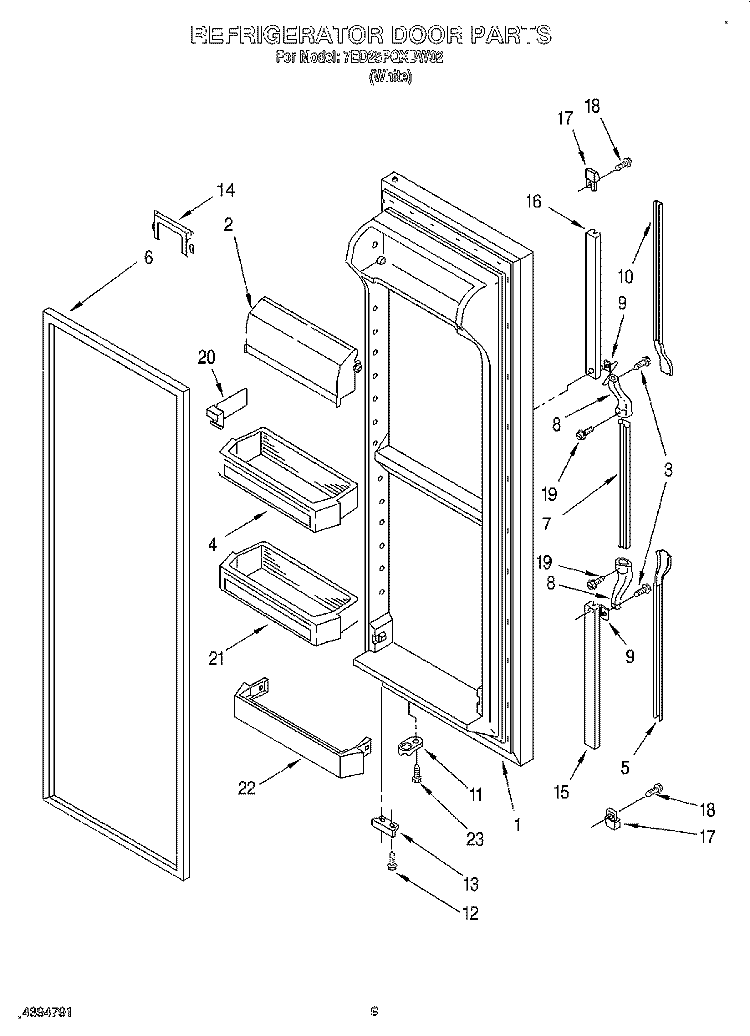 REFRIGERATOR DOOR Diagram and Parts List for 7ED25PQXDW02  Whirlpool Refrigerator