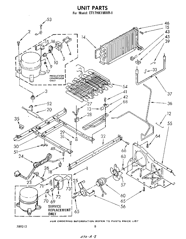 UNIT Diagram and Parts List for ET17HK1MWR1  Whirlpool Refrigerator
