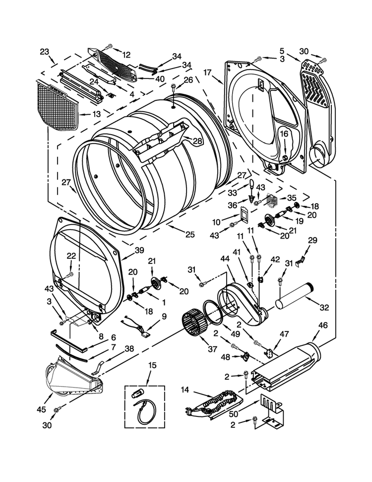 Bulkhead Parts Diagram and Parts List for WED5810BW0  Whirlpool Dryer