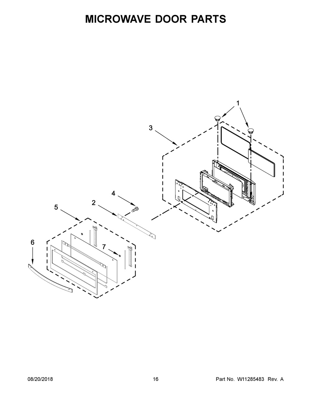 Microwave Door Parts Diagram and Parts List for WOC75EC0HS01  Whirlpool Microwave Oven Combo