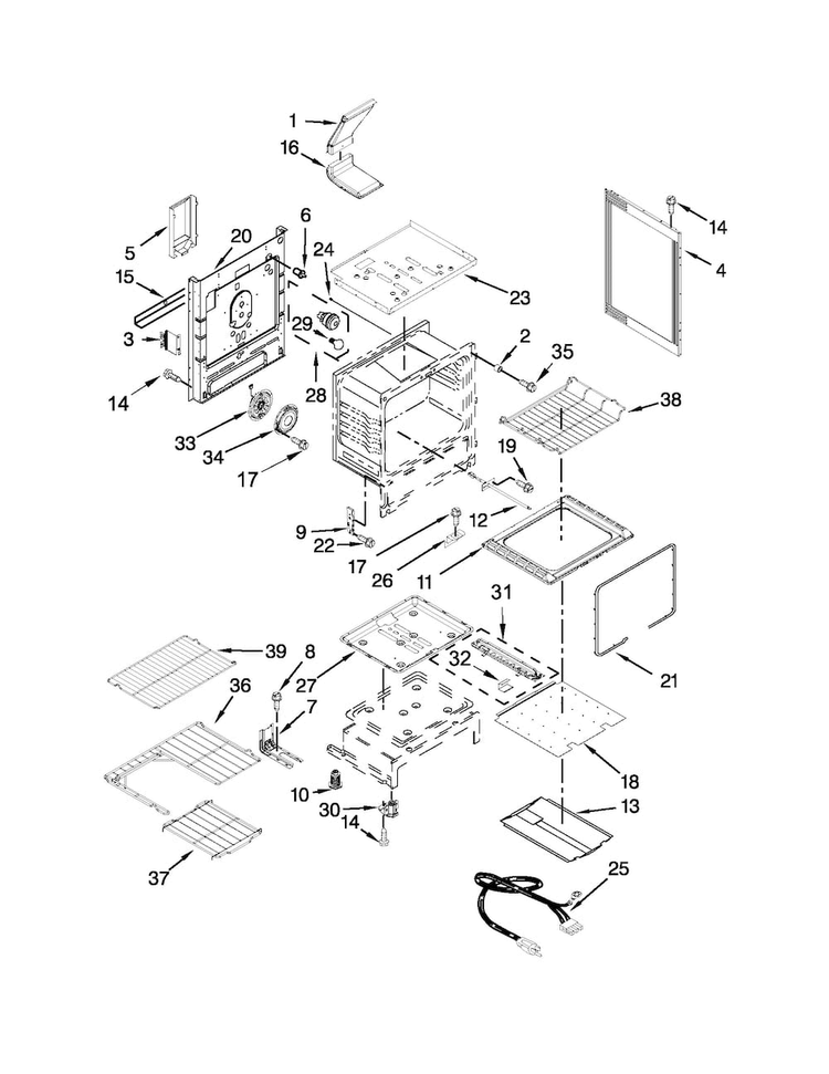 Chassis Parts Diagram and Parts List for WFG720H0AS1  Whirlpool Range