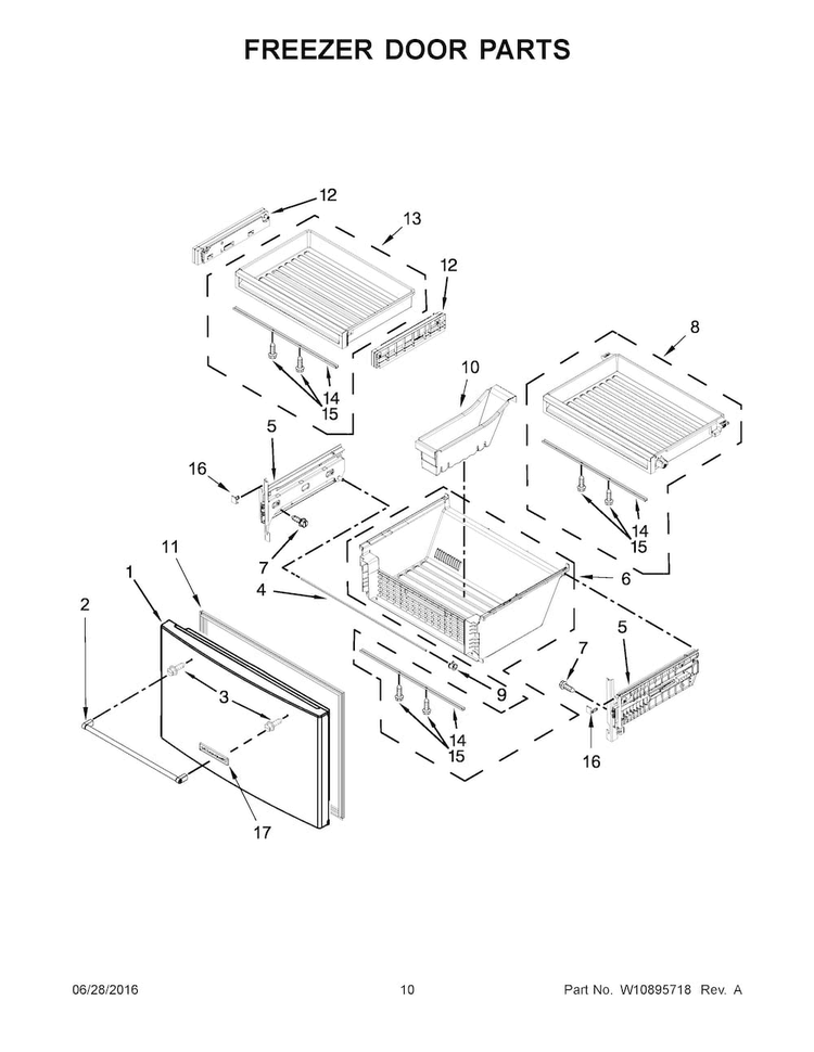Freezer Door Parts Diagram and Parts List for KRFF707EBS00  KitchenAid Refrigerator
