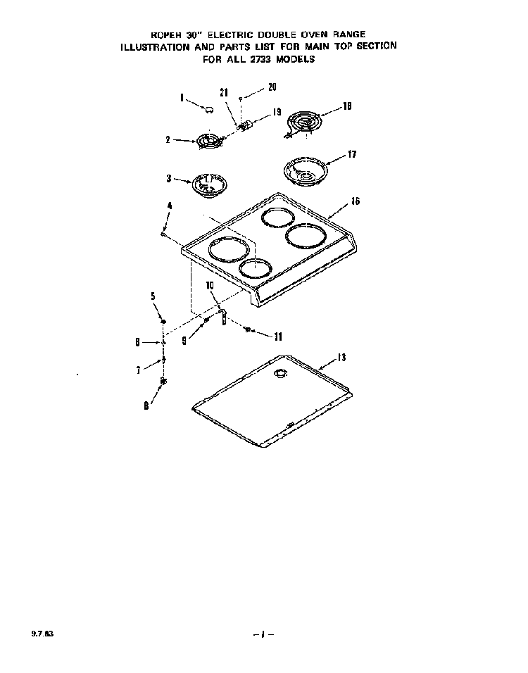 Main Top Diagram and Parts List for 2733*0A  Roper Range