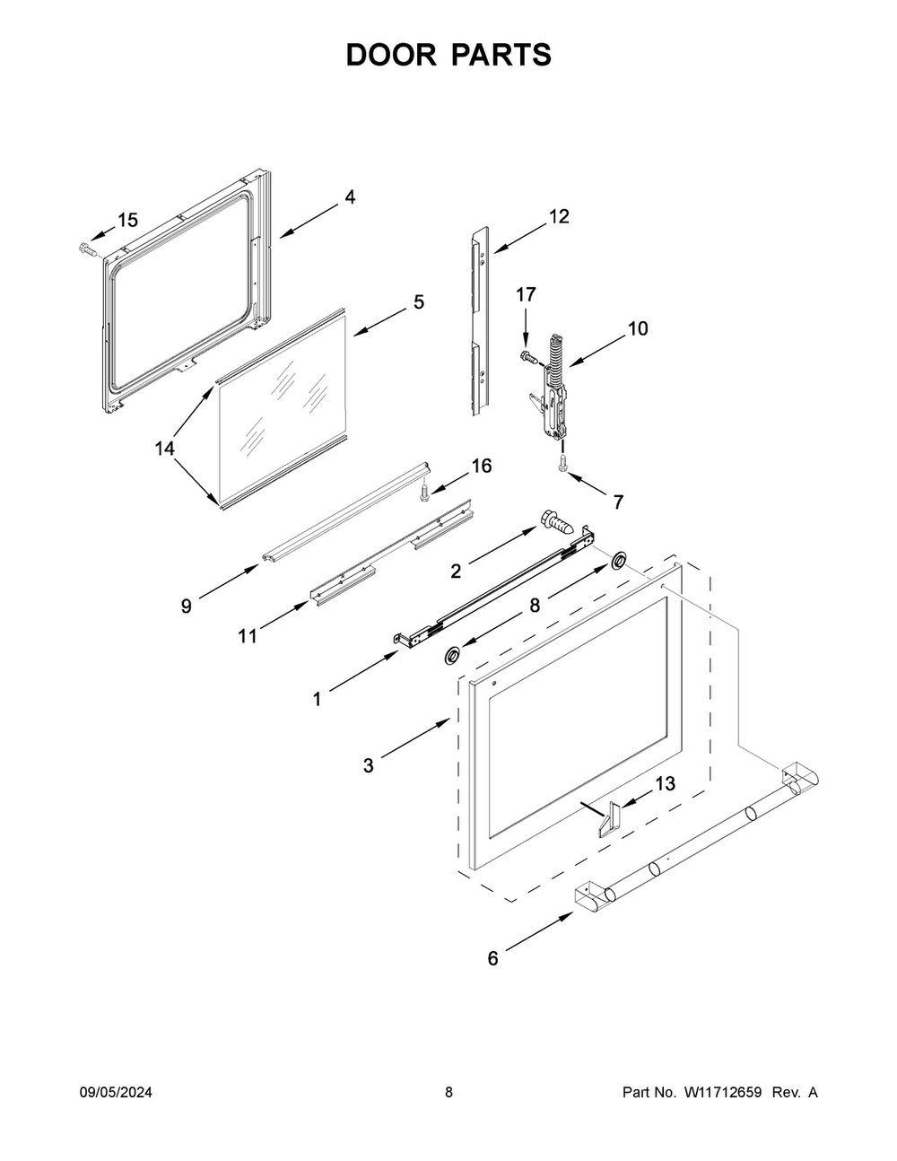 05 - Door Parts Diagram and Parts List for JDS1450ML1  Whirlpool Range