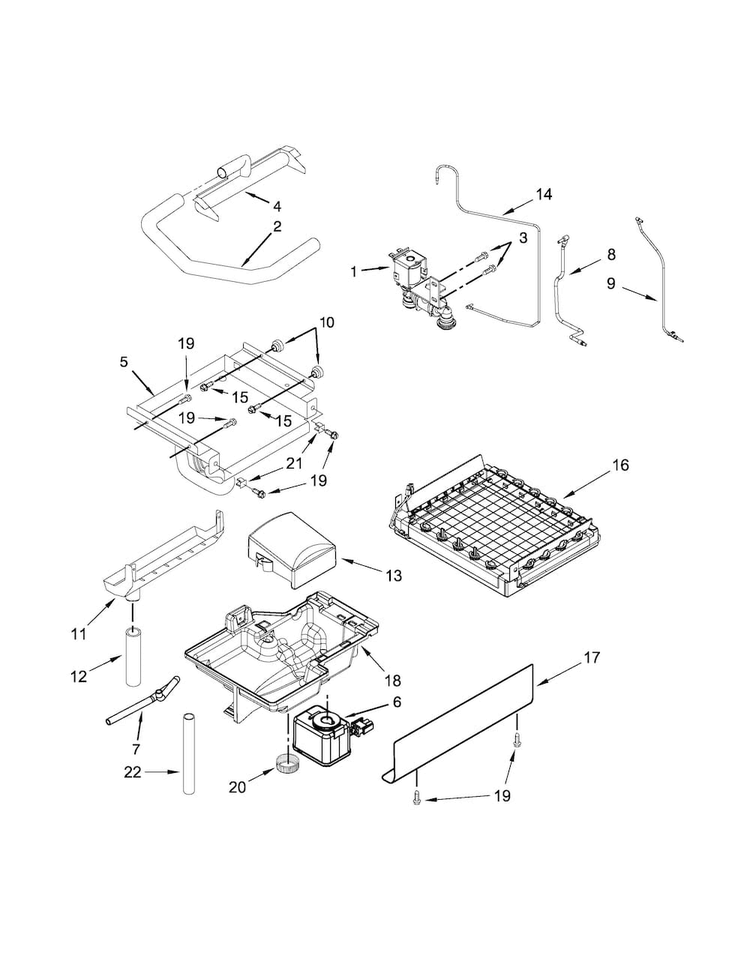 Evaporator, Grid, And Water Parts Diagram and Parts List for KUIX505ESS0  KitchenAid Ice Maker
