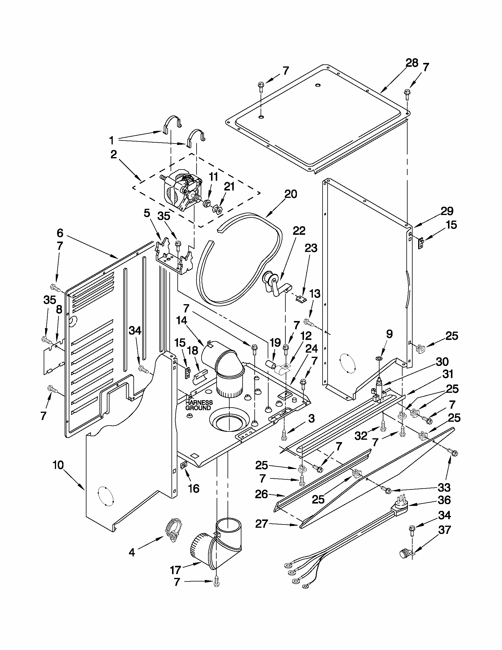 Dryer Cabinet And Motor Parts Diagram and Parts List for 1101820299  Kenmore Washer Dryer Combo