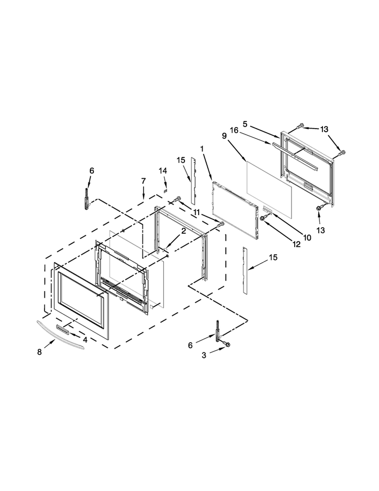 Lower Oven Door Parts Diagram and Parts List for KEBS207ESS00  KitchenAid Wall Oven