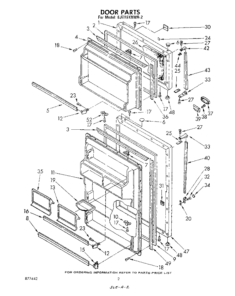 DOOR Diagram and Parts List for EJT161XKWR2  Whirlpool Refrigerator
