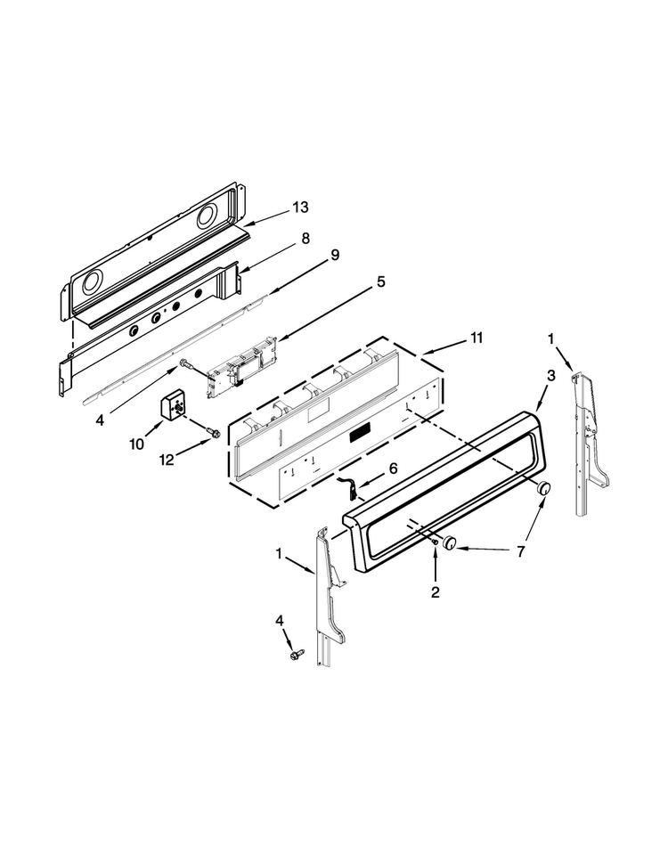 Control Panel Parts Diagram and Parts List for WGE755C0BH00  Whirlpool Range