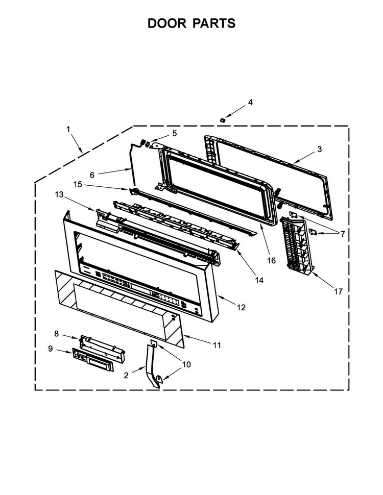 Door Parts Diagram and Parts List for WMH73521CS5  Whirlpool Microwave
