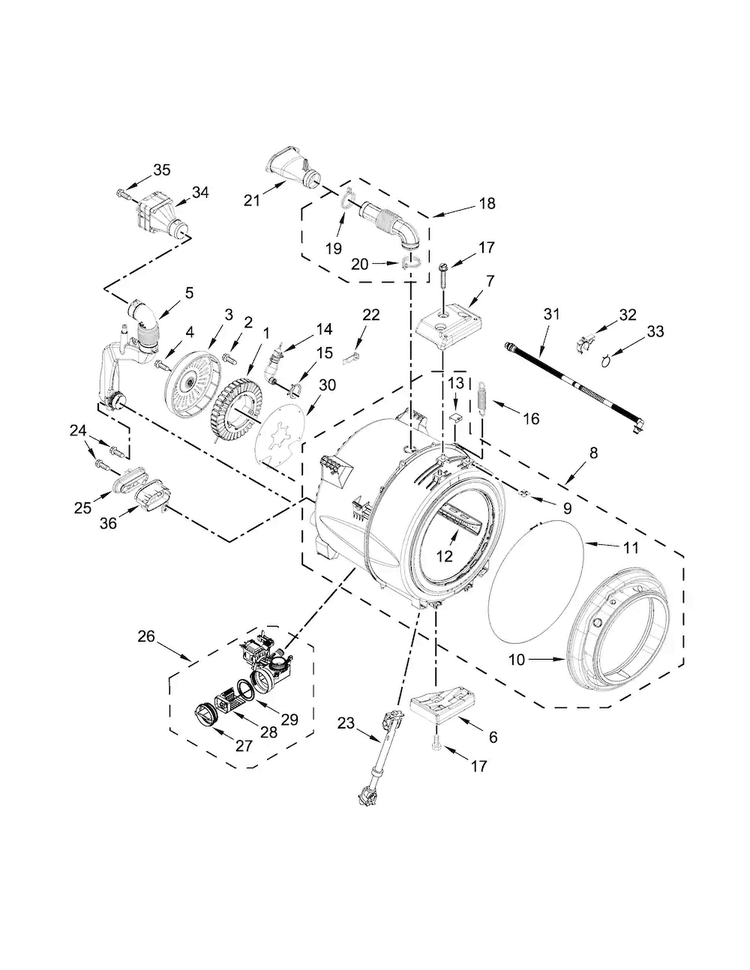 Tub And Basket Parts Diagram and Parts List for WFW75HEFW0  Whirlpool Washer