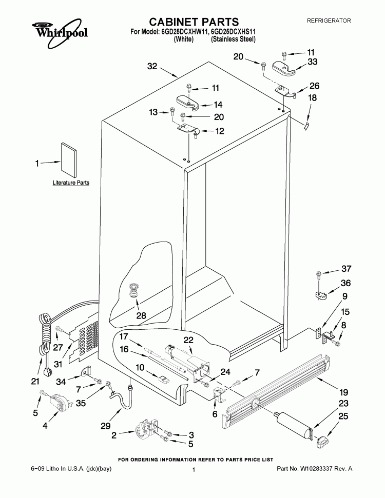 CABINET PARTS Diagram and Parts List for 6GD25DCXHS11  Whirlpool Refrigerator