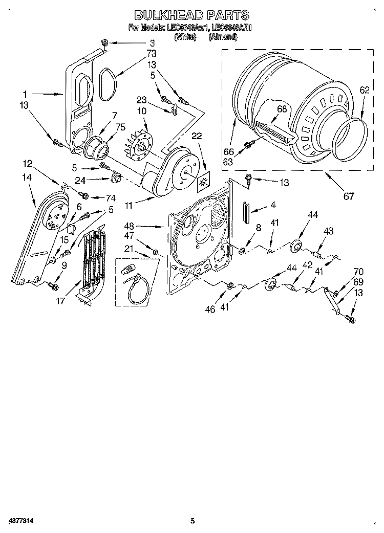SECTION Diagram and Parts List for LEC6646AN1  Whirlpool Dryer