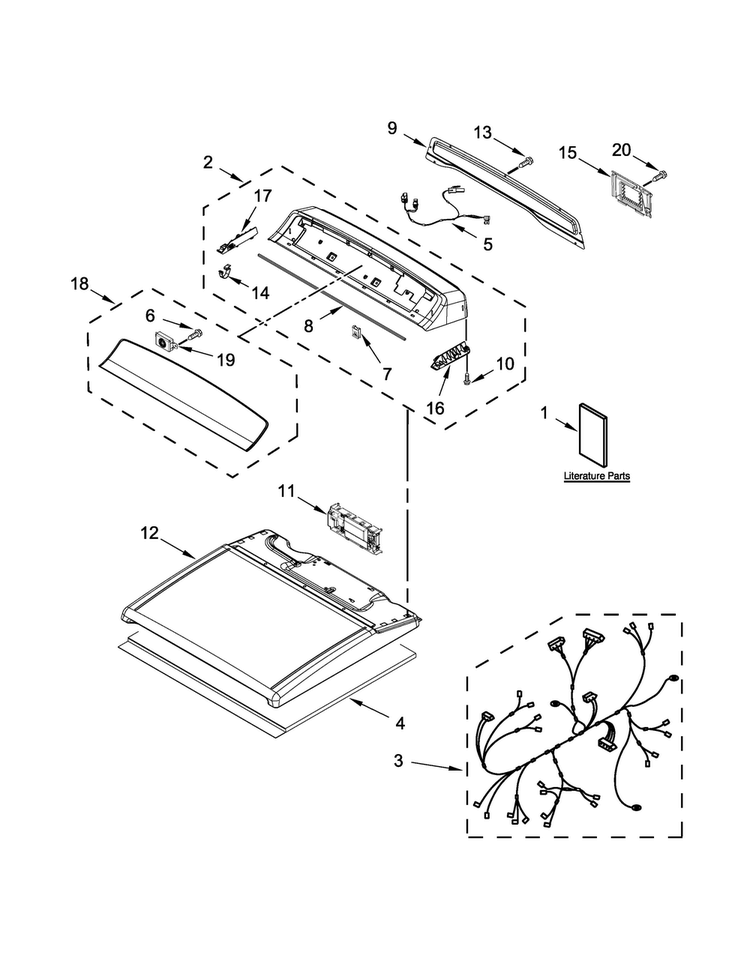 Top And Console Parts Diagram and Parts List for 7MWGD8500EC1  Whirlpool Dryer
