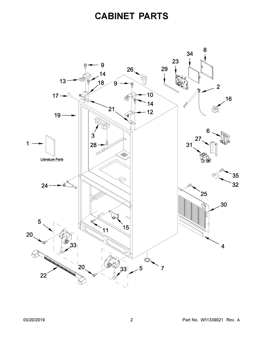 Cabinet Parts Diagram and Parts List for KRFC300EWH03  Whirlpool Refrigerator