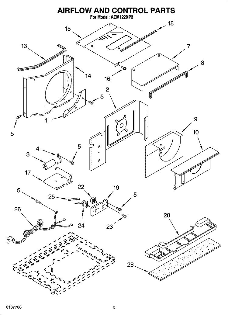 AIR FLOW AND CONTROL PARTS Diagram and Parts List for ACM122XP2  Whirlpool Air Conditioner