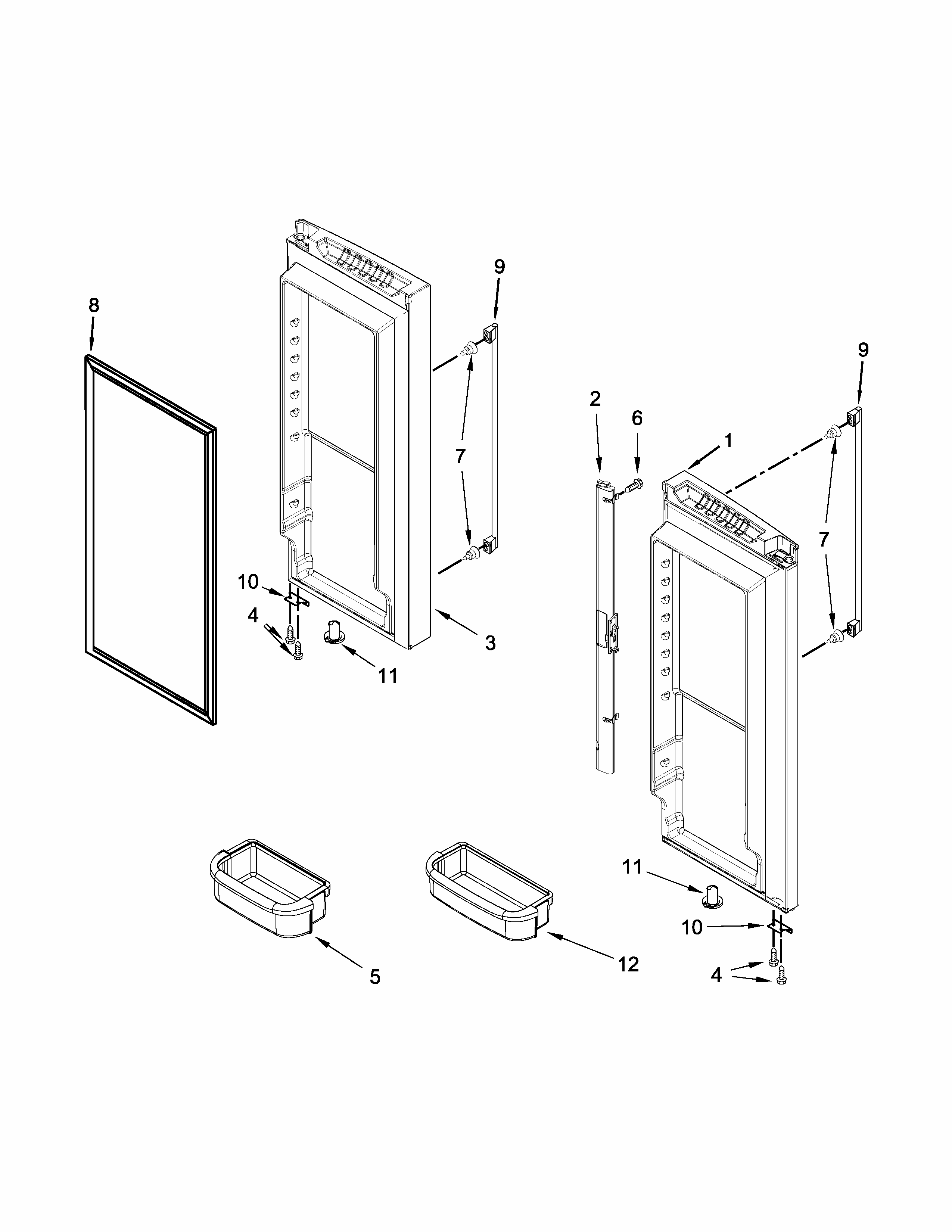 Refrigerator Door Parts Diagram and Parts List for IX6HHEXDSM01  Whirlpool Refrigerator