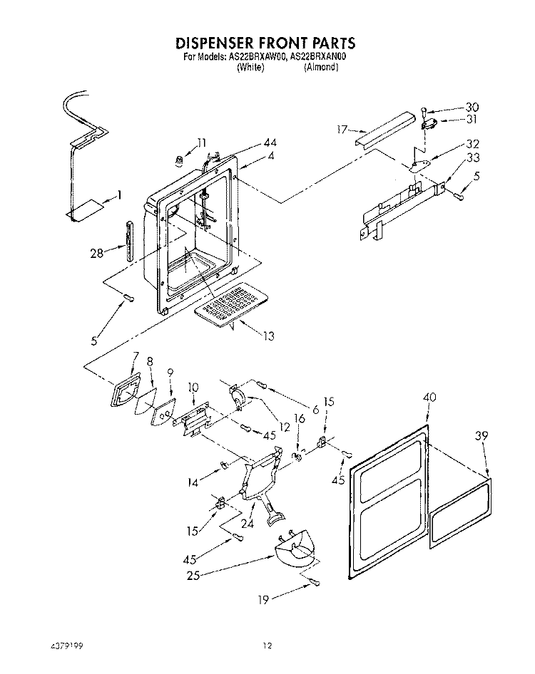 DISPENSER FRONT Diagram and Parts List for AS22BRXAN00  Whirlpool Refrigerator