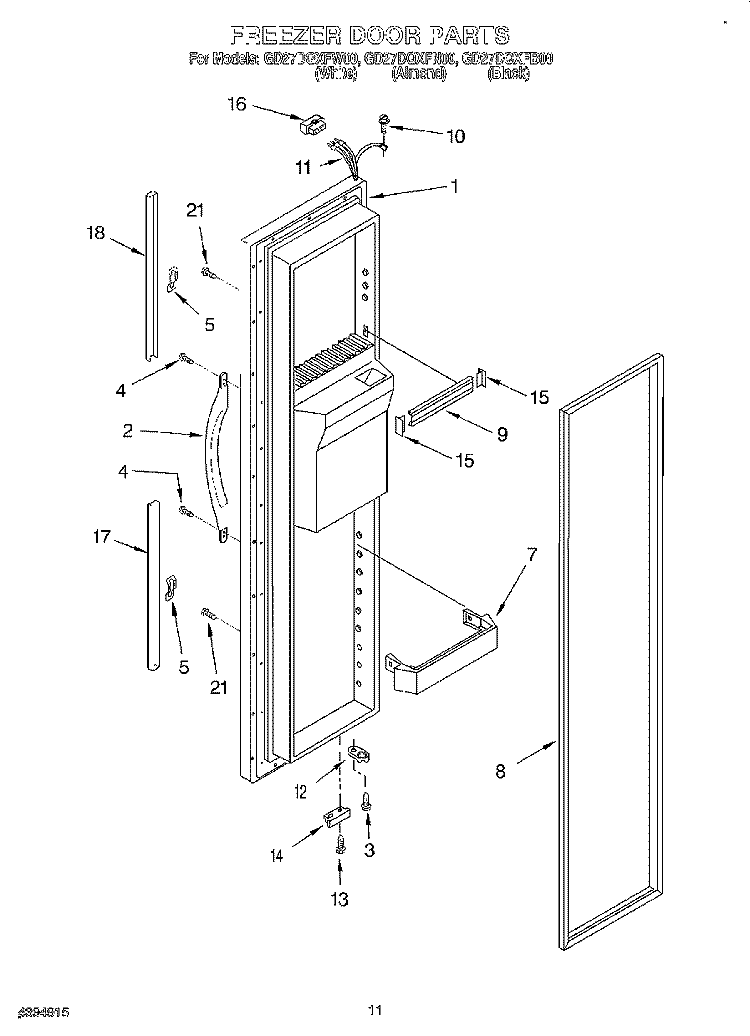 FREEZER DOOR Diagram and Parts List for GD27DQXFW00  Whirlpool Refrigerator