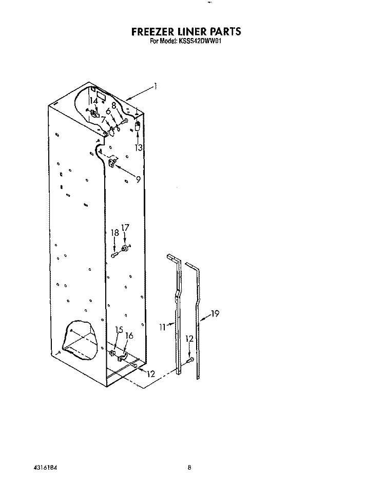 FREEZER LINER Diagram and Parts List for KSSS42DWW01  KitchenAid Refrigerator