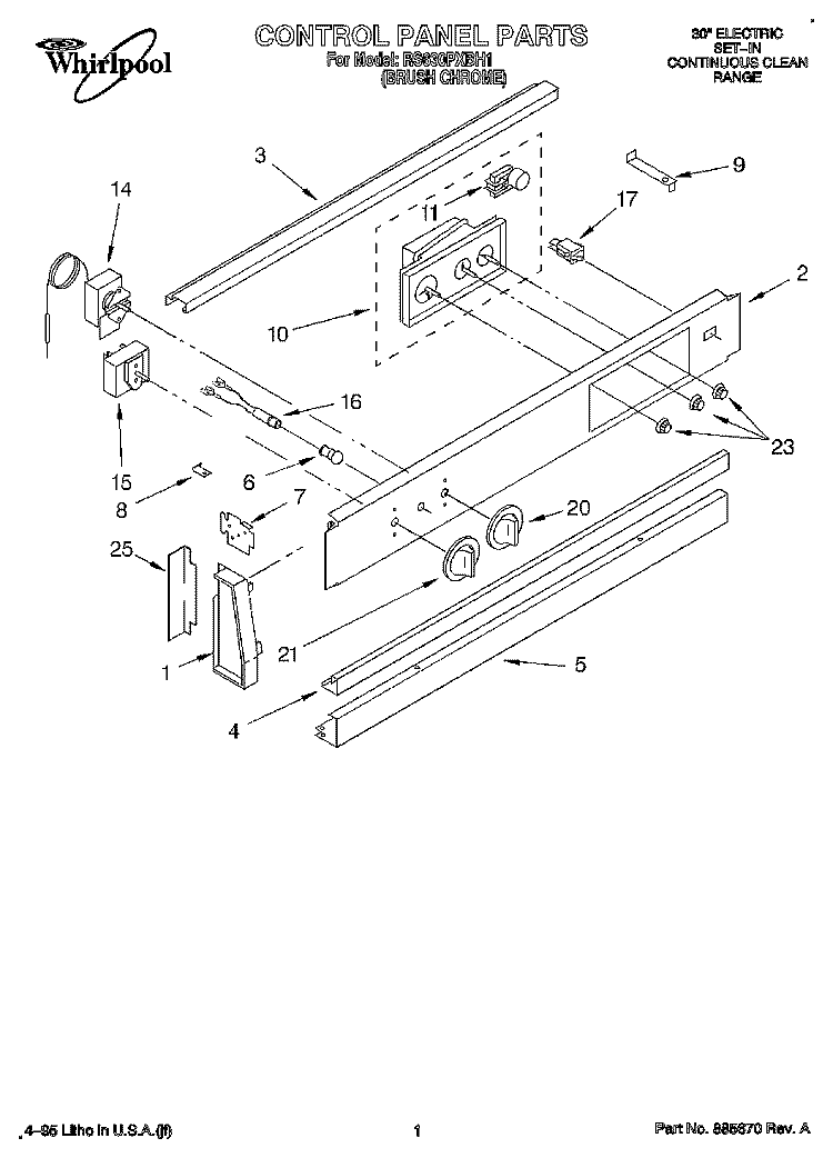 CONTROL PANEL, LITERATURE Diagram and Parts List for RS630PXBH1  Whirlpool Range