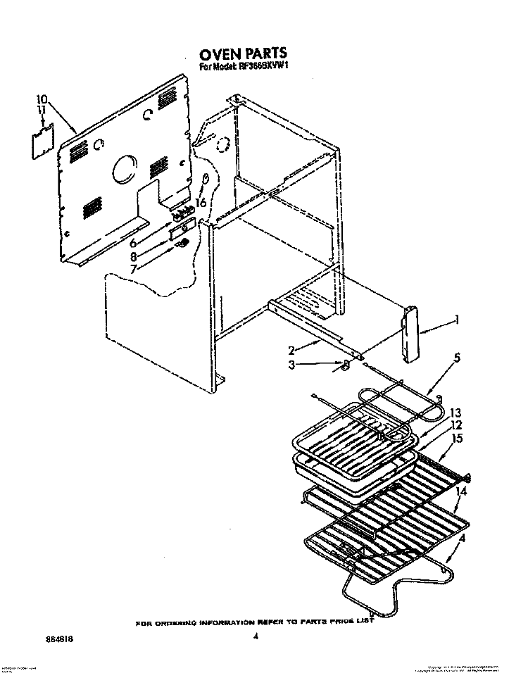 OVEN, OPTIONAL Diagram and Parts List for RF366BXVN1  Whirlpool Range
