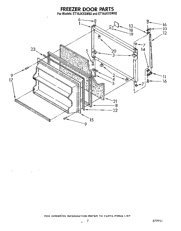 FREEZER DOOR Diagram and Parts List for ET16JKYSN02  Whirlpool Refrigerator
