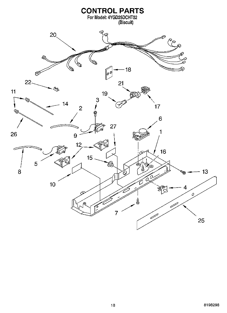 CONTROL Diagram and Parts List for 4YGD25DCHT02  Whirlpool Refrigerator