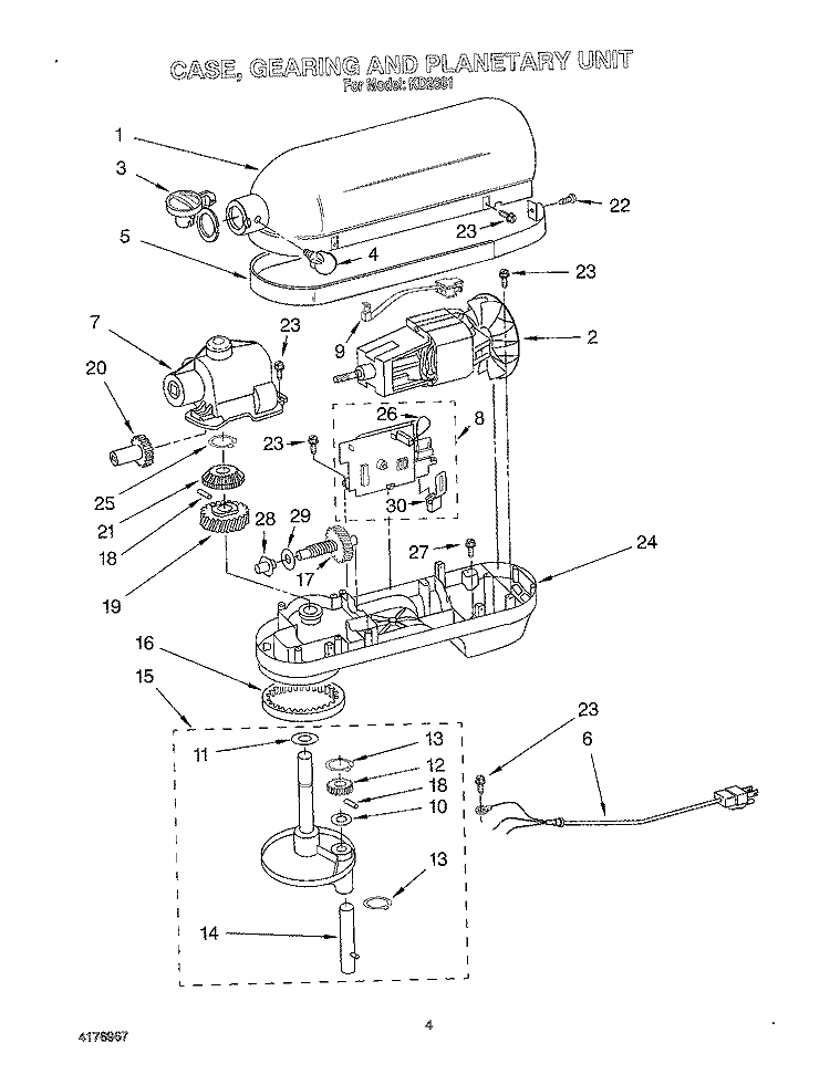 CASE, GEARING AND PLANETARY UNIT Diagram and Parts List for KD2661  KitchenAid Mixer