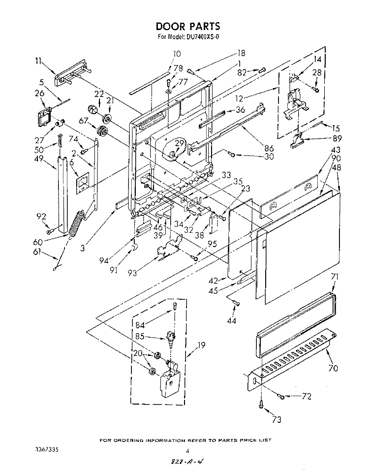 DOOR Diagram and Parts List for DU7400XS0  Whirlpool Dishwasher