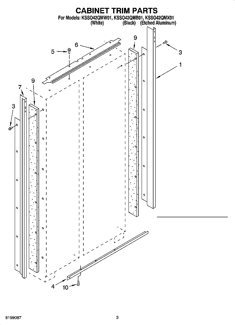 CABINET TRIM PARTS Diagram and Parts List for KSSO42QMB01  KitchenAid Refrigerator
