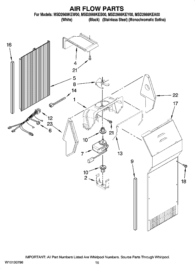 AIR FLOW PARTS Diagram and Parts List for MSD2669KEY00  Whirlpool Refrigerator