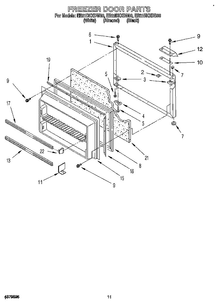 FREEZER DOOR Diagram and Parts List for EB21DKXDB00  Whirlpool Refrigerator