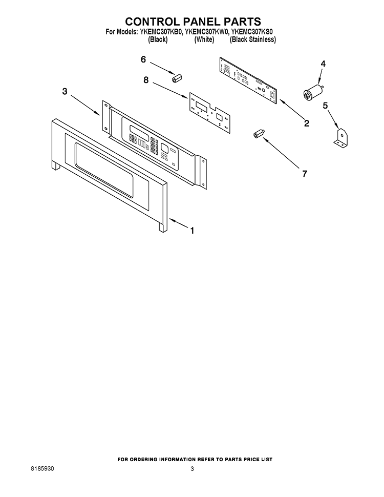 CONTROL PANEL PARTS Diagram and Parts List for YKEMC307KS0  KitchenAid Microwave Oven Combo