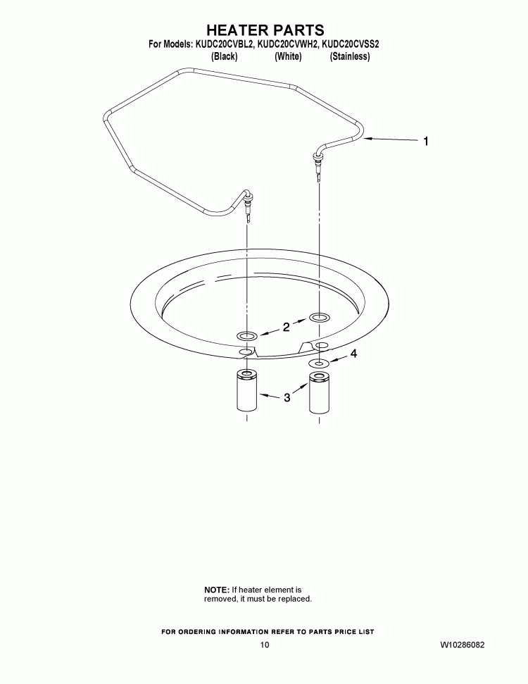 HEATER PARTS Diagram and Parts List for KUDC20CVBL2  KitchenAid Dishwasher